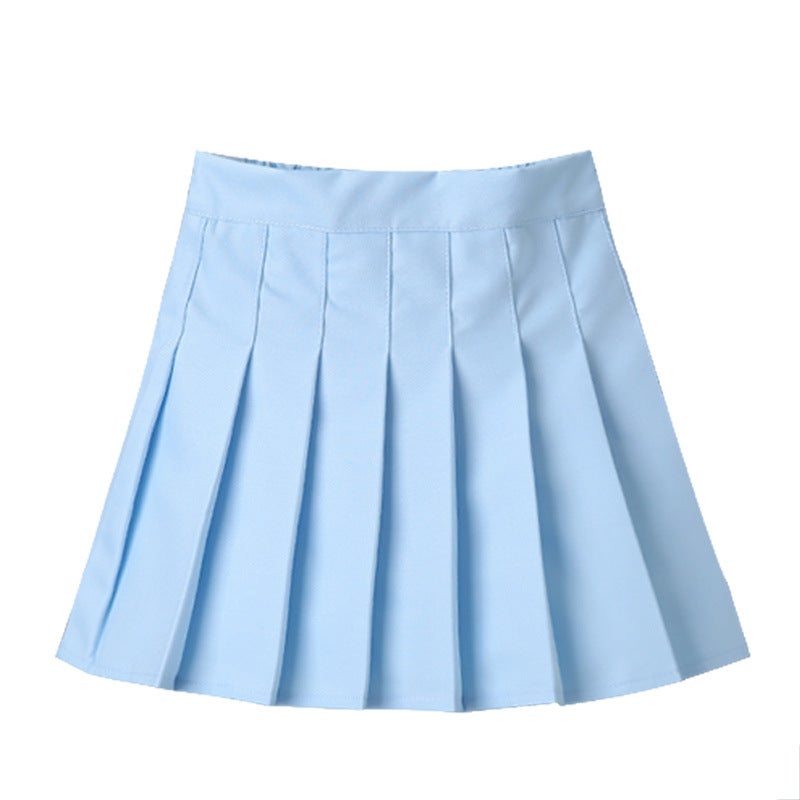 Girls Pleated Skirt Autumn Spring New Fashion Sky blue solid color pleated skirt 