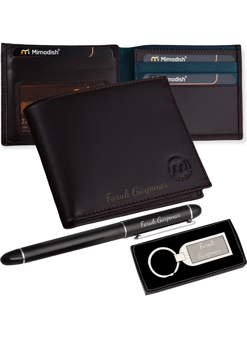 Mimodish Luxury Leather Men's Wallet with Personalized Pen Keychain Gift