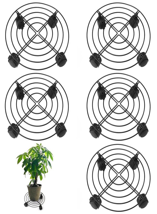GENHAKON 5 Pack 10.6 Inch Metal Plant Caddy with Wheels, Heavy Duty Plant Dolly for Indoor and Outdoor Large Potted Plants, Black - Image 1