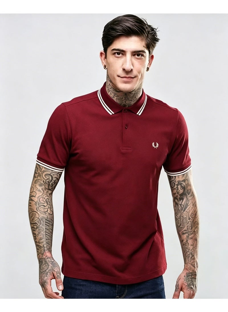 FRED PERRY Men's Polo Shirt -  Short Sleeve Casual Heavy Wheat Embroidery T-Shirt - Image 1