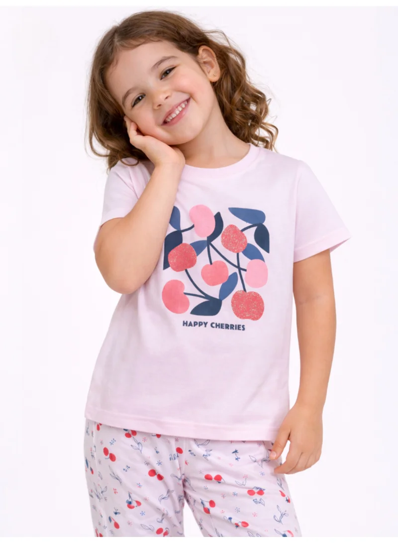 Victor And Jane  Girls Cherry Print Cotton Pajama Set – T-Shirt & Full Pants Nightwear for Women | Best Price UAE