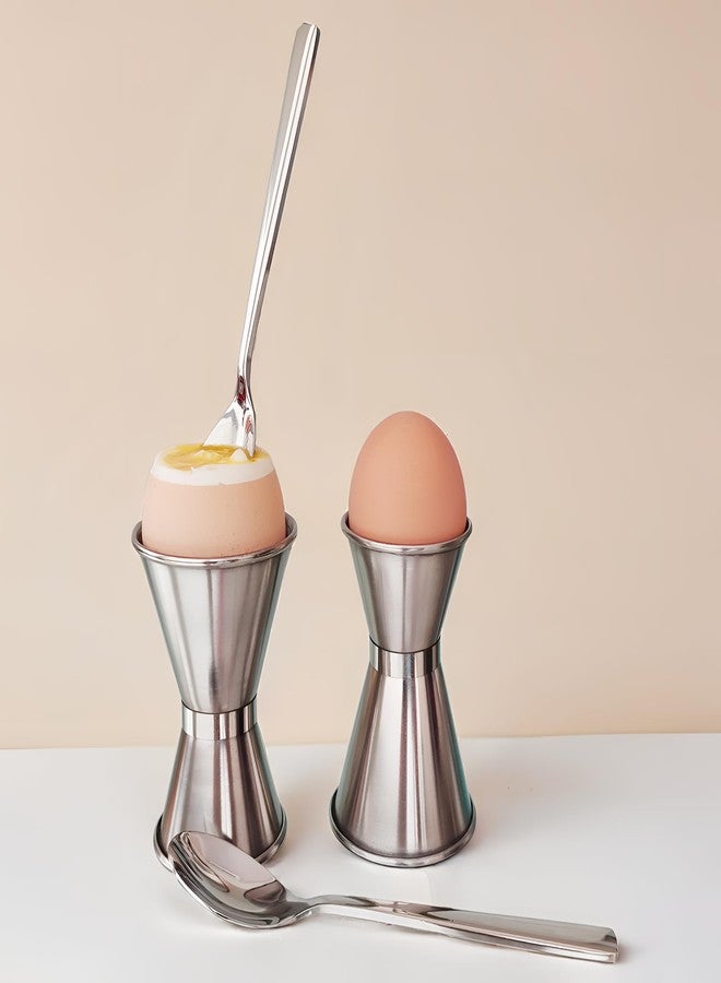 NobleEgg أكواب بيض نوبل إيغ للبيض المسلوق نصف سلقة، جميع الأحجام، غطاء، ملاعق، مصنوعة من الفولاذ المقاوم للصدأ 18/8، طقم لشخصين - Image 3