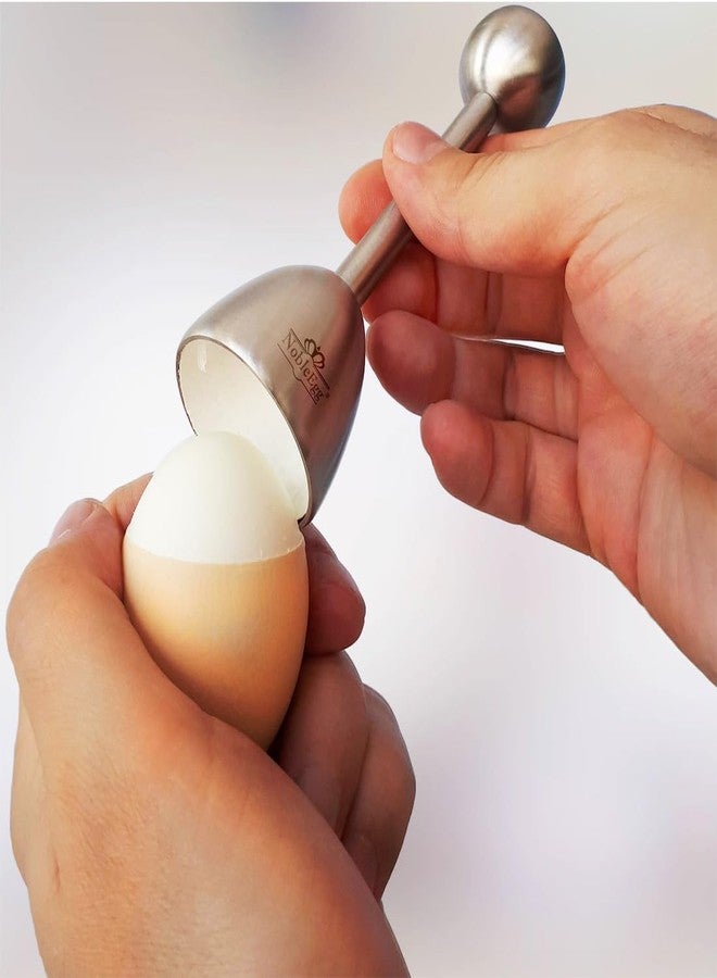NobleEgg أكواب بيض نوبل إيغ للبيض المسلوق نصف سلقة، جميع الأحجام، غطاء، ملاعق، مصنوعة من الفولاذ المقاوم للصدأ 18/8، طقم لشخصين - Image 4