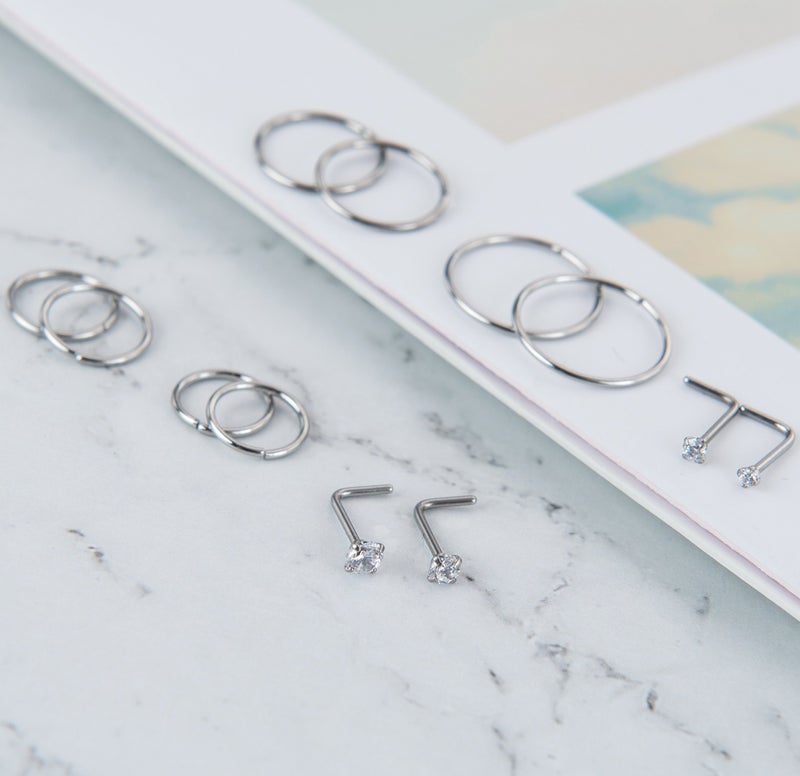 Masedy Nose Rings 12Pcs 20G 316L Stainless Steel L Shaped Nose Studs Cartilage Tragus Septum Piercing Silver - Image 5