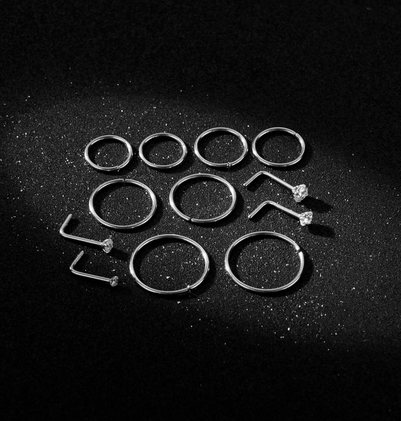 Masedy Nose Rings 12Pcs 20G 316L Stainless Steel L Shaped Nose Studs Cartilage Tragus Septum Piercing Silver - Image 4