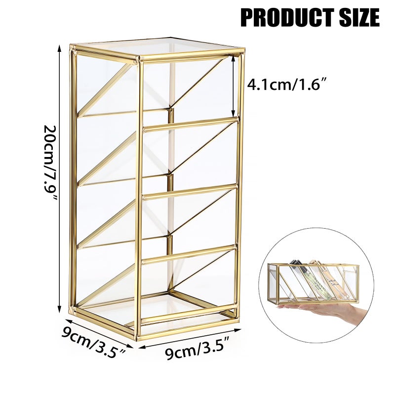 ELLDOO Rollerball Perfume Organizer, 4 Compartment Clear Glass Perfume Storage Holder Vintage Beauty Scent Holder, Metal Makeup Lipgloss Lipstick Display Case - Image 2