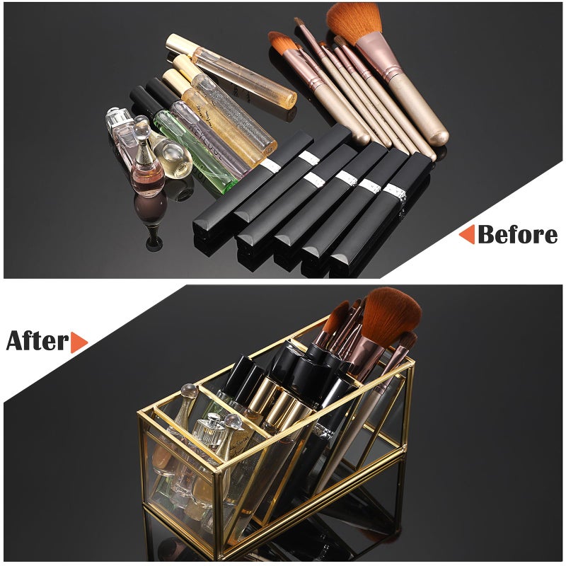 ELLDOO Rollerball Perfume Organizer, 4 Compartment Clear Glass Perfume Storage Holder Vintage Beauty Scent Holder, Metal Makeup Lipgloss Lipstick Display Case - Image 5
