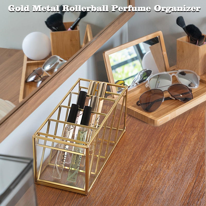 ELLDOO Rollerball Perfume Organizer, 4 Compartment Clear Glass Perfume Storage Holder Vintage Beauty Scent Holder, Metal Makeup Lipgloss Lipstick Display Case - Image 4