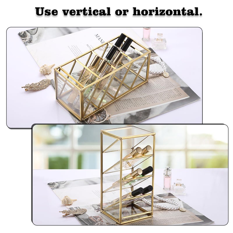 ELLDOO Rollerball Perfume Organizer, 4 Compartment Clear Glass Perfume Storage Holder Vintage Beauty Scent Holder, Metal Makeup Lipgloss Lipstick Display Case - Image 3