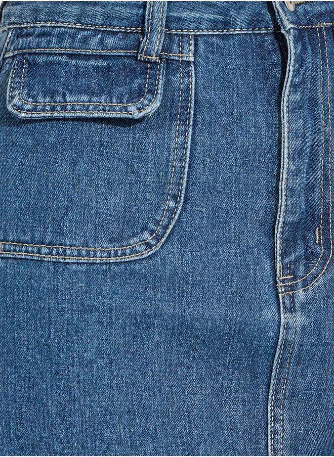 Styli Denim Knee Length Skirt with Cargo Pockets  - Image 3
