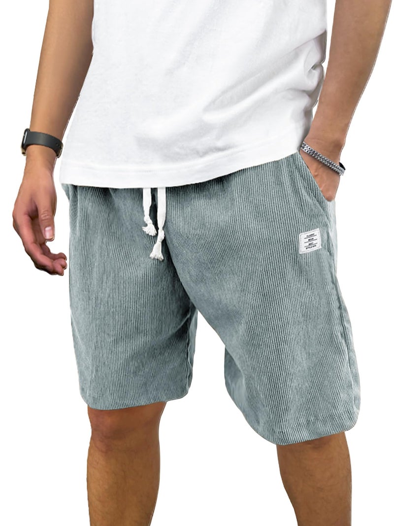 PLEPAN Mens Corduroy Shorts Casual 7 Inch Inseam Elastic Waist Drawstring Summer Beach Jean Shorts XX-Large Light Blue - Image 1