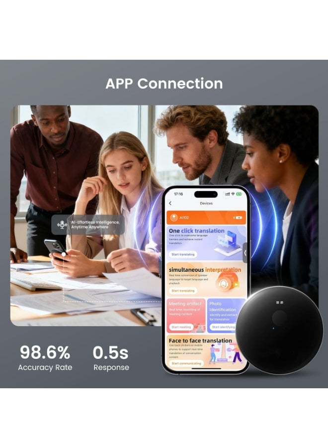 BlueFire AI Magnetic Language Translator Device BT5.4 Real Time Voice Interpreter with Photo Translate Transcribe Summarize Black - Image 2
