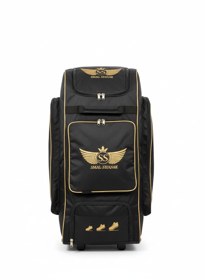 حقيبة أدوات الكريكيت SWAGSWANK Power Nest مع جيب للأحذية، لون أزرق، حقيبة أدوات الكريكيت بعجلات مع عدة أقسام (أسود) - Image 1