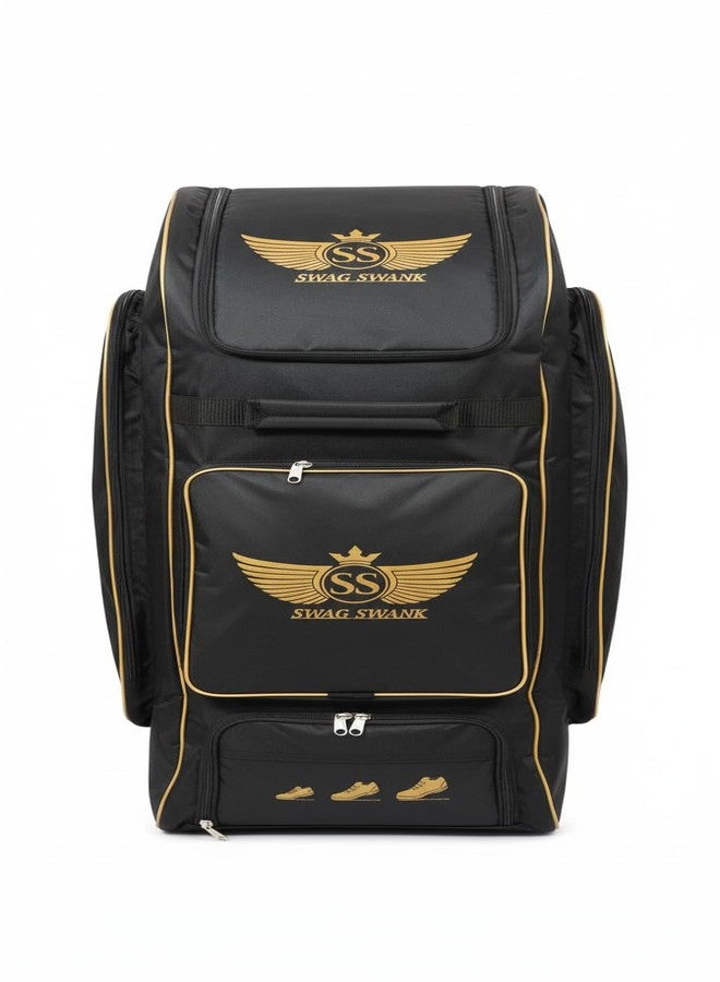 حقيبة أدوات الكريكيت SWAGSWANK Power Nest مع جيب للأحذية، لون أزرق، حقيبة أدوات الكريكيت بعجلات مع عدة أقسام (أسود) - Image 3