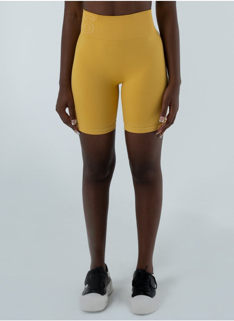 Bernessi Turkiye Nylon Women High Waisted Biker Shorts Sport Legging Shorts Workout Cycling Athletic Running Yoga Gym Volleyball for Ladies with Tummy Control Yellow Pollen  - Image 1