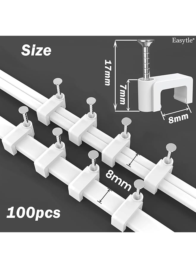 erorex Cable Clips Nail In Cable Clips 100 Pcs 8Mm Flat Ethernet Cable Wall Clips Cable Tacks Coax Cable Clips Speaker Wire Clips Cable Nails For Cords Cat5 Cat5E Cat6 Cat7 Rj45 Cord Clips - Image 2
