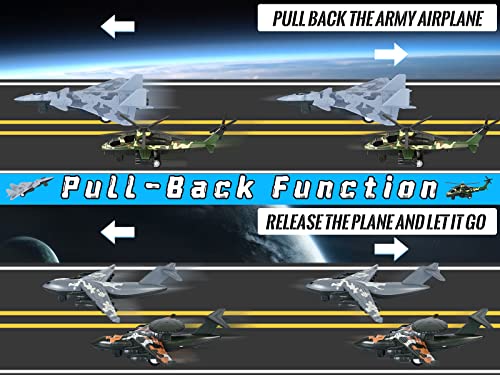 Crelloci 4PCS Army Airplane Toys Set-Diecast Aircraft Plane Model Kit Military Fighter Jet Playset Helicopter Camouflage Pull Back Aircraft Kids Play Vehicle for 3+Year Old Boys Girls - Image 4