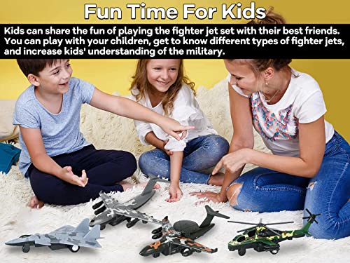 Crelloci 4PCS Army Airplane Toys Set-Diecast Aircraft Plane Model Kit Military Fighter Jet Playset Helicopter Camouflage Pull Back Aircraft Kids Play Vehicle for 3+Year Old Boys Girls - Image 5