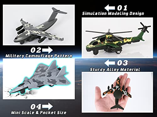 Crelloci 4PCS Army Airplane Toys Set-Diecast Aircraft Plane Model Kit Military Fighter Jet Playset Helicopter Camouflage Pull Back Aircraft Kids Play Vehicle for 3+Year Old Boys Girls - Image 3