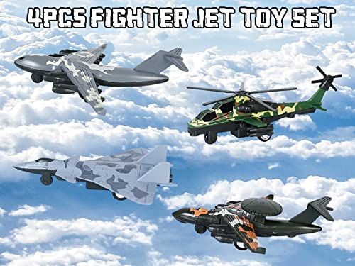 Crelloci 4PCS Army Airplane Toys Set-Diecast Aircraft Plane Model Kit Military Fighter Jet Playset Helicopter Camouflage Pull Back Aircraft Kids Play Vehicle for 3+Year Old Boys Girls - Image 2
