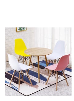 Golden Modern Dining Chair Set of 4 Limited Edition Comfortable Chairs for Home Lounge Restaurants Bars Cafeterias Living Room Molded Plastic Seat Shell with Wooden Legs - Pink  - Image 4