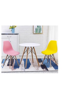 Golden Modern Dining Chair Set of 4 Limited Edition Comfortable Chairs for Home Lounge Restaurants Bars Cafeterias Living Room Molded Plastic Seat Shell with Wooden Legs - Pink  - Image 3
