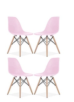 Golden Modern Dining Chair Set of 4 Limited Edition Comfortable Chairs for Home Lounge Restaurants Bars Cafeterias Living Room Molded Plastic Seat Shell with Wooden Legs - Pink  - Image 1