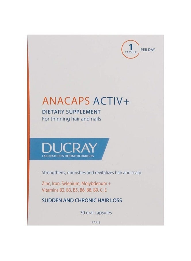 DUCRAY ANACAPS ACTIV+ Dietary Supplement for Thinning Hair and Nails, 30 Capsules