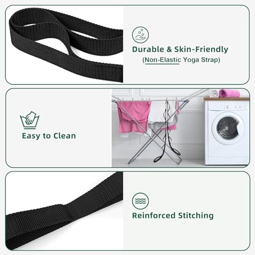 Abiarst Stretching Strap Yoga Straps for Physical Therapy, 10 Loops Non-Elastic Stretch Band for Pilates, Flexibility, Exercise and Gymnastics (Black) - Image 2