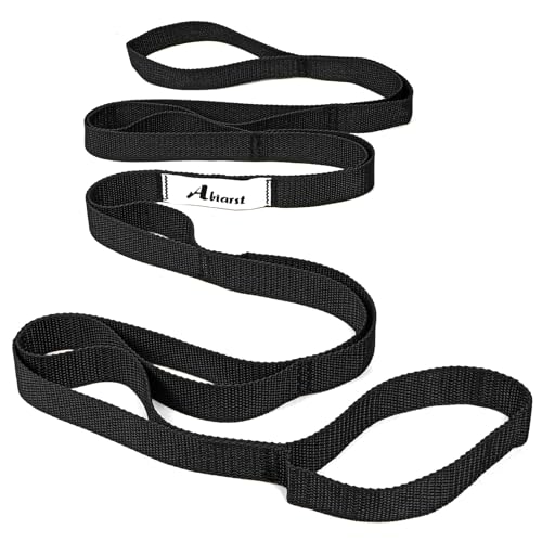 Abiarst Stretching Strap Yoga Straps for Physical Therapy, 10 Loops Non-Elastic Stretch Band for Pilates, Flexibility, Exercise and Gymnastics (Black) - Image 1