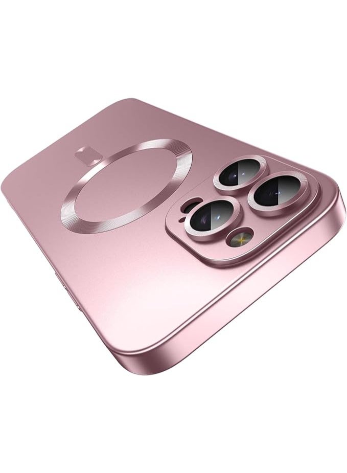 جراب مغناطيسي متوافق مع هاتف iPhone 15 Pro Max [متوافق مع MagSafe] [واقي عدسة الكاميرا المدمج] غطاء هاتف رفيع ناعم من السيليكون مقاوم للصدمات لامع معدني (ذهبي وردي) - Image 1