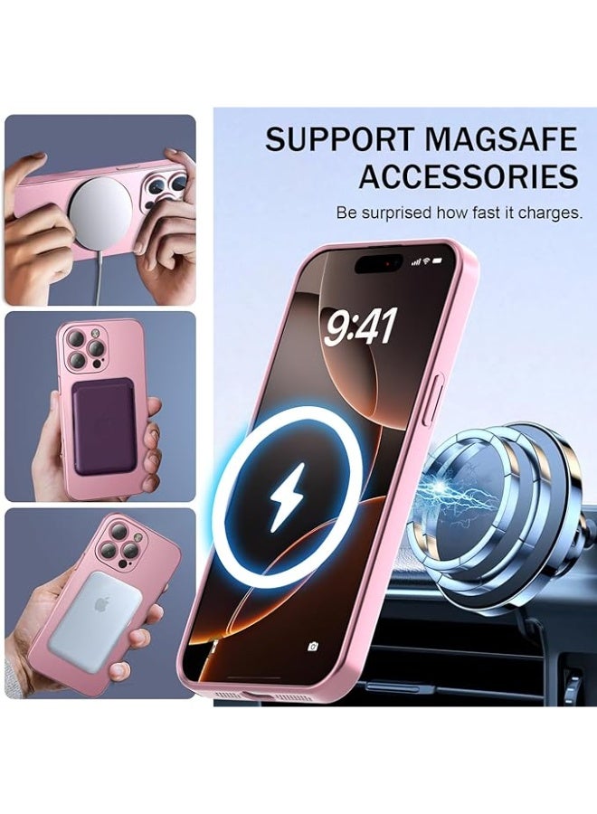 جراب مغناطيسي متوافق مع هاتف iPhone 15 Pro Max [متوافق مع MagSafe] [واقي عدسة الكاميرا المدمج] غطاء هاتف رفيع ناعم من السيليكون مقاوم للصدمات لامع معدني (ذهبي وردي) - Image 2