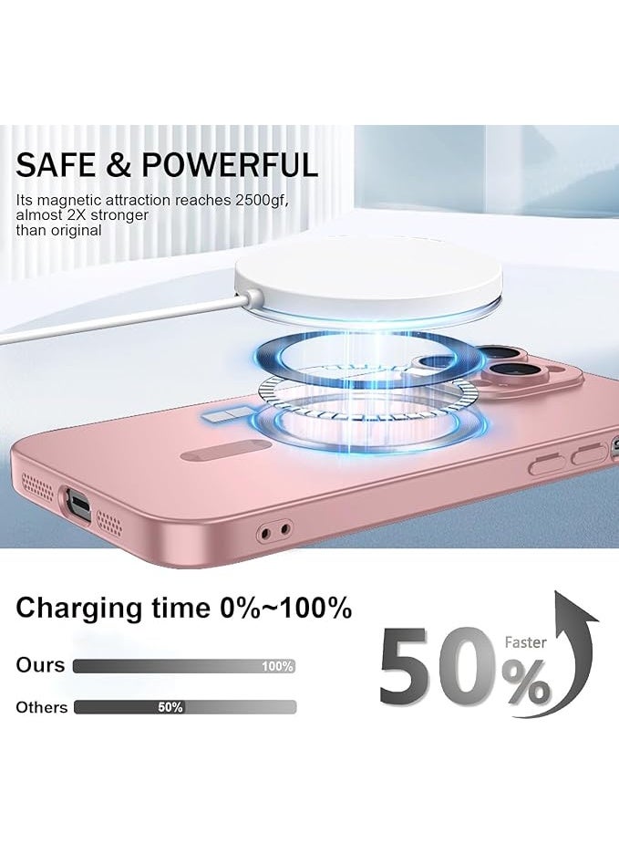 جراب مغناطيسي متوافق مع هاتف iPhone 15 Pro Max [متوافق مع MagSafe] [واقي عدسة الكاميرا المدمج] غطاء هاتف رفيع ناعم من السيليكون مقاوم للصدمات لامع معدني (ذهبي وردي) - Image 5