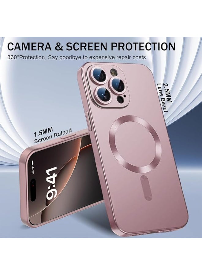 جراب مغناطيسي متوافق مع هاتف iPhone 15 Pro Max [متوافق مع MagSafe] [واقي عدسة الكاميرا المدمج] غطاء هاتف رفيع ناعم من السيليكون مقاوم للصدمات لامع معدني (ذهبي وردي) - Image 4