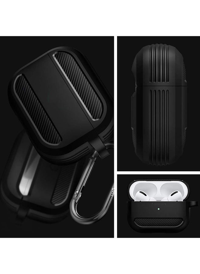Rugged Armor Shockproof Case for AirPods Pro with Key Ring, Carbon Fiber Design, Wireless Charging Compatible, Matte Black  - Image 3