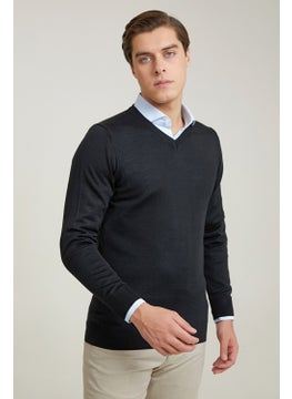 D'S DAMAT Regular Fit Black Plain Knitted Sweater 9HF060632003D  - Image 1