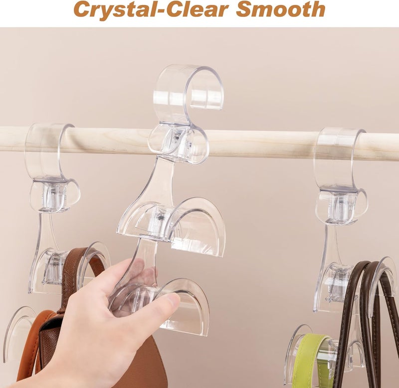 AENTGIU Clear Purse Hanger for Closet, 2 Pack Wardrobe Rod Vertical Hanging Handbag Organizer with 4 Holders, Keeps Bags Non-Crushed and Neatly Stored, Smooth Purse Storage Hooks, Easy Access - Image 4