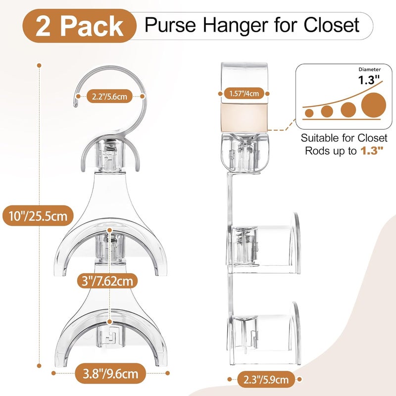 AENTGIU Clear Purse Hanger for Closet, 2 Pack Wardrobe Rod Vertical Hanging Handbag Organizer with 4 Holders, Keeps Bags Non-Crushed and Neatly Stored, Smooth Purse Storage Hooks, Easy Access - Image 5