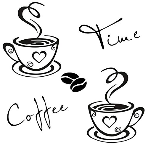 Lnrkai CUNYA 2 Sets Kitchen Wall Decor Stickers, Cups Coffee Time Quotes Decals with Beans Mural, Peel and Stick Wallpaper, DIY Removable Wall Art Decals Mural Posters Home Decor - Image 1