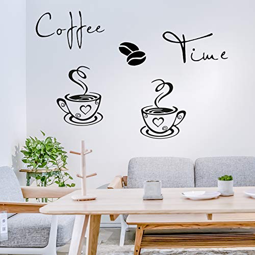 Lnrkai CUNYA 2 Sets Kitchen Wall Decor Stickers, Cups Coffee Time Quotes Decals with Beans Mural, Peel and Stick Wallpaper, DIY Removable Wall Art Decals Mural Posters Home Decor - Image 4