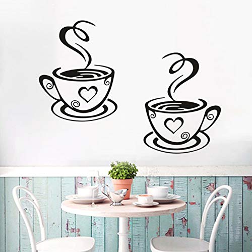 Lnrkai CUNYA 2 Sets Kitchen Wall Decor Stickers, Cups Coffee Time Quotes Decals with Beans Mural, Peel and Stick Wallpaper, DIY Removable Wall Art Decals Mural Posters Home Decor - Image 2