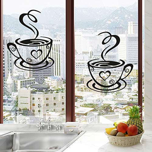 Lnrkai CUNYA 2 Sets Kitchen Wall Decor Stickers, Cups Coffee Time Quotes Decals with Beans Mural, Peel and Stick Wallpaper, DIY Removable Wall Art Decals Mural Posters Home Decor - Image 5
