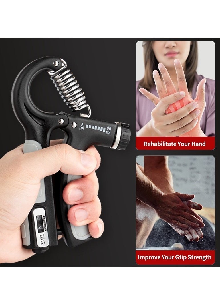 Generic - Hand Grip Strengthener, Adjustable Resistance 5-60 kg, Grip Strength Trainer for Muscle Building and Injury Recovery in Athletes, Countable up to two digits, Adjustable to zero, Black - Image 1