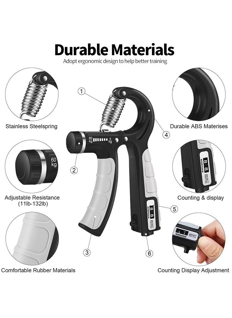 Generic - Hand Grip Strengthener, Adjustable Resistance 5-60 kg, Grip Strength Trainer for Muscle Building and Injury Recovery in Athletes, Countable up to two digits, Adjustable to zero, Black - Image 1