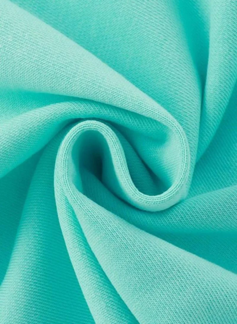 يونيكي Turquoise Blue Printed Mandarin Collar Applique T-shirt
