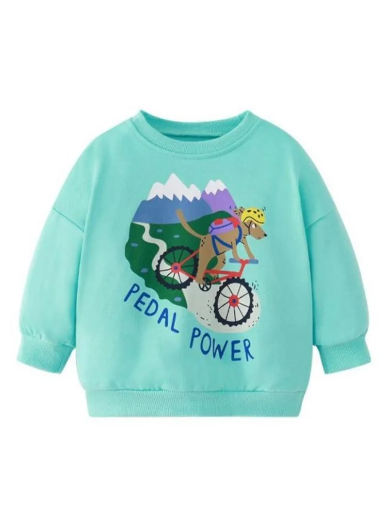 YUNIQEE Turquoise Blue Printed Mandarin Collar Applique T-shirt