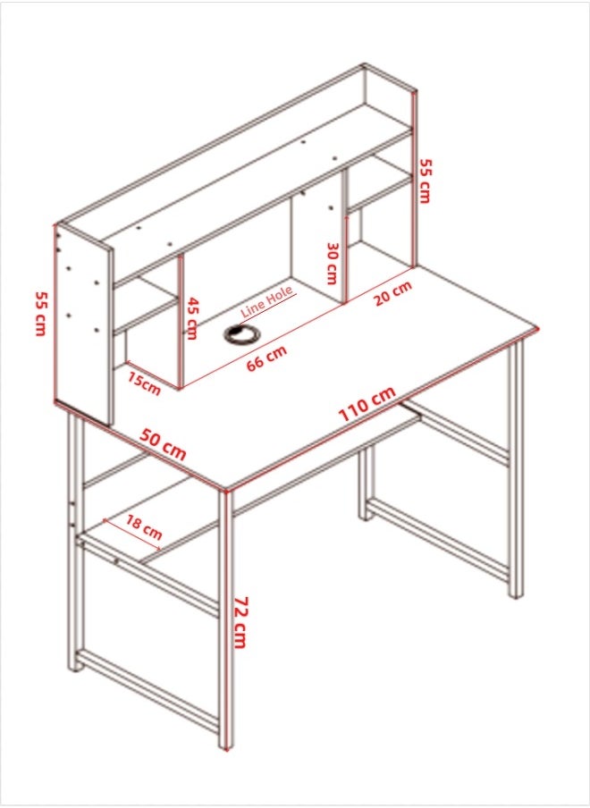 Harlan - Computer Desk with Bookshelf Study Writing Table with Bookrack for Home Office 110x50x126 cm - Image 1