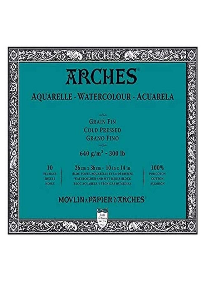 ARCHES Aquarelle - Block of 10 Sheets 26 x 36 cm Glued on 4 Sides - 640 g/m² - Satin Grain, Natural White, 4 Free Edges - Image 1