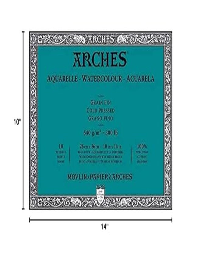 ARCHES Aquarelle - Block of 10 Sheets 26 x 36 cm Glued on 4 Sides - 640 g/m² - Satin Grain, Natural White, 4 Free Edges - Image 2