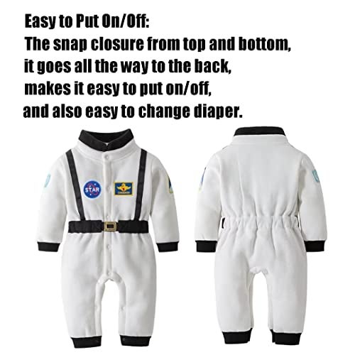OLLULL Baby Astronaut Costumes, Unisex Toddler Space Suit, Halloween Dress Up Romper Pilot Costume(White,12-18 Months) - Image 4